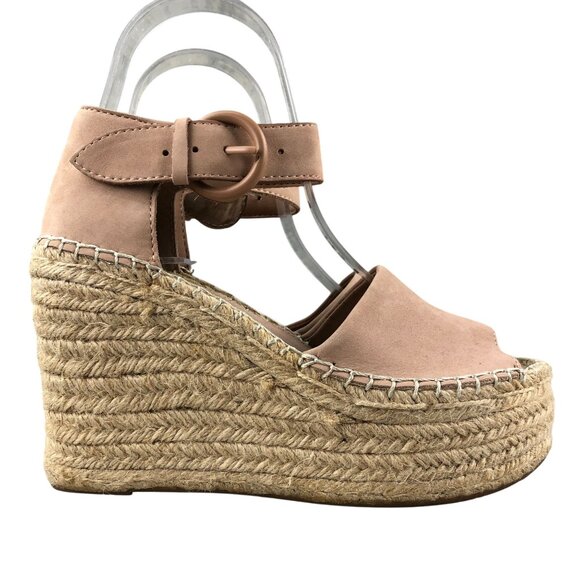 Marc Fisher Women's Size 6M Lalida Pink Cream Leather Peep Toe Espadrille Wedges - Picture 1 of 14